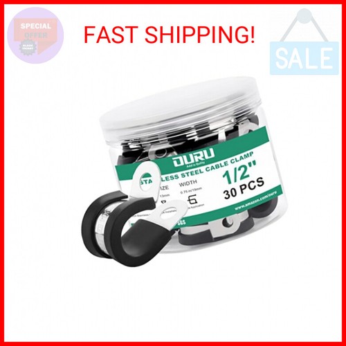 30-Pack 1/2 Inch Rubber Cushioned Cable Clamps – 304 Stainless Steel Insulated Clamps