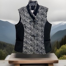 Janska Black Gray Animal Panel Leopard Print Vest Sz Xl Faux Fur Art Noveau