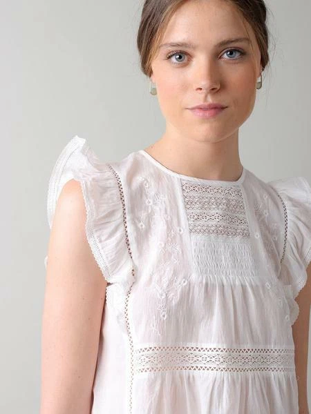 Indi Cold Embroidered Blouse Top Camisa Cotton Ruffle Sleeve BNWT €79.90 White
