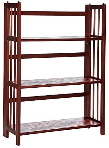 3-Tier Folding Stackable Bookcase Solid Wood Storage Display Shelf Dark Brown - Picture 1 of 12