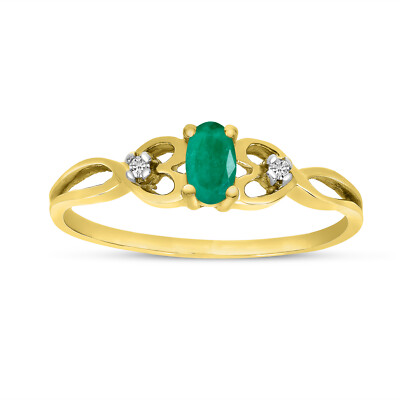 Ring 10 Karat Gelbgold ovaler Smaragd und Diamant
