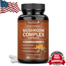 Mushroom Complex Supplement, Lions Mane, Reishi, Shiitake,Stress Relief 60 Pcs