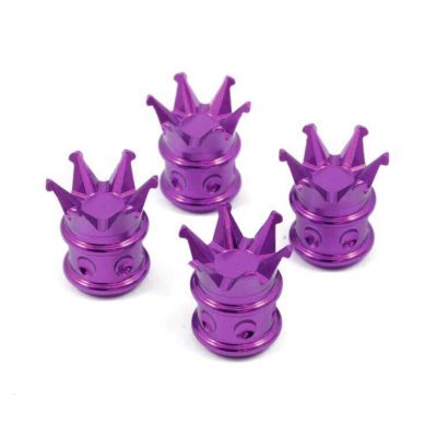4 PURPLE KING CROWN CNC BILLET ALUMINUM TIRE VALVE STEM CAPS FOR TOYOTA