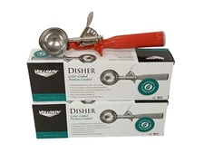 2-PACK Vollrath 1-1/3oz Stainless Steel Sz 24 Red Handle Thumb Action Disher