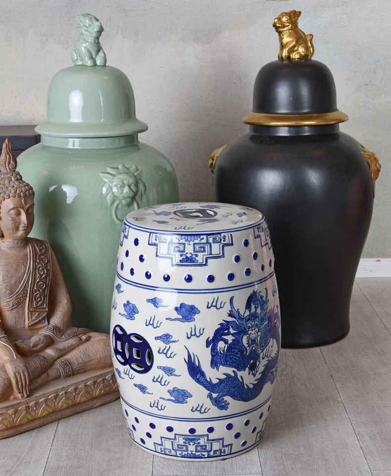 Chinesischer Hocker Drache Keramikhocker Sitzhocker Porzellan Gartenhocker  - Bild 2 von 4