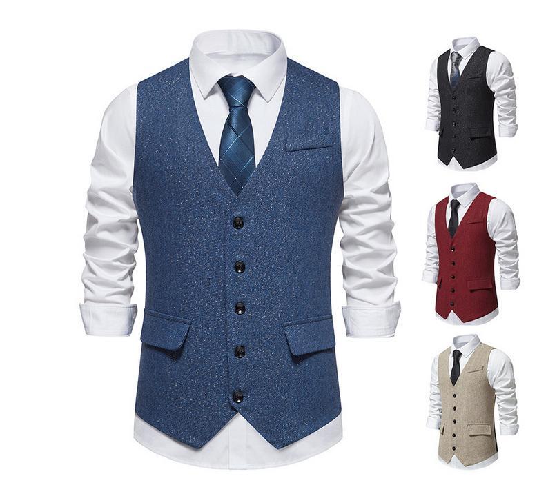 Men's Youth Pumk Single-breasted Suit Vest Casual V Colaar
