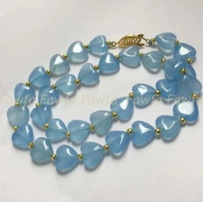 Natural 12mm Blue Aquamarine Heart Shaped Gemstone Beads Necklace 16-48''