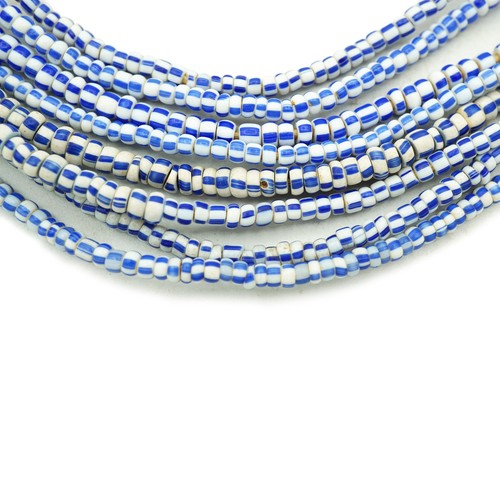 TINY Vintage Blue and White Striped Chevron African Ghana Glass beads (2350A208) - Picture 2 of 8