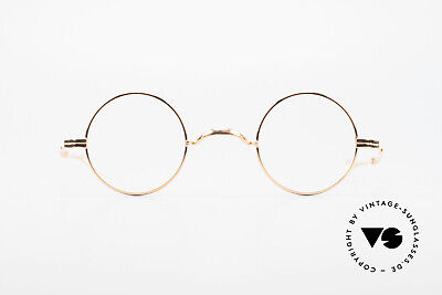 original 90's Lunor glasses, gold-plated, round, telescopic temples, wooden case