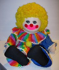 Vintage Handmade FABRIC PLUSH STUFFED Clown DOLL TOY 22" BLONDE CIRCUS DECOR