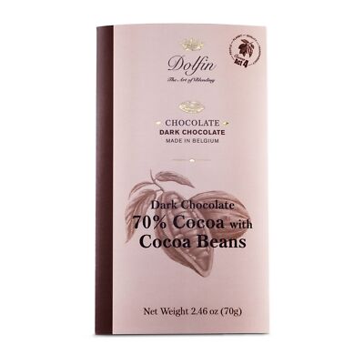 Dolfin 70% Dark Chocolate Bar with Cocoa Beans imported from Belgium