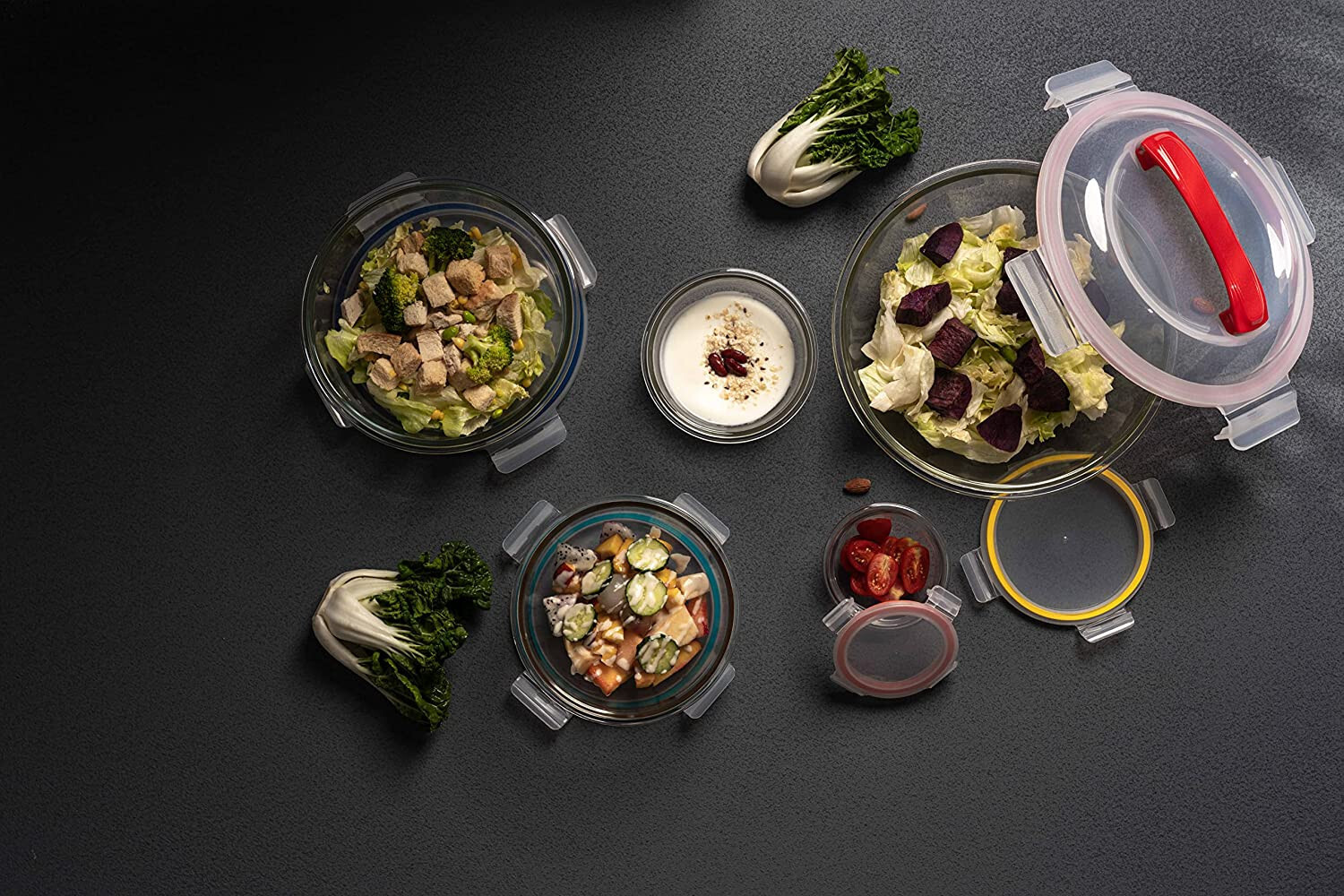 GENICOOK Nesting 10pc Glass Bowl Set With Lock Down Lids and Carry Handle