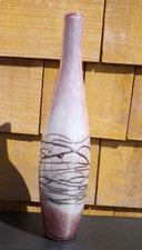 Cased Art Glass Threaded Venetian Vase~ 16”x 4” At Whitest.