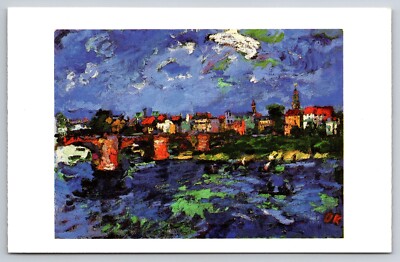 Oskar Kokoschka Elbe River near Dresden Oil on Canvas Vintage Masterpiece Card