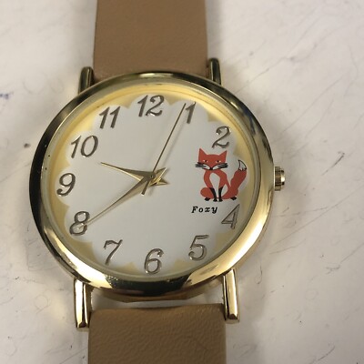 Avon Watch Foxy Beige Band White Face Gold Hands