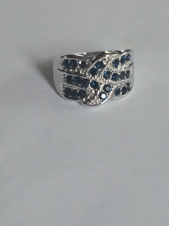 ANILLO ACENTO TITANIO FOREVER WEAR PLATA AZUL ZAFIRO NUEVO TALLA 8 BANDA ANCHA Foto 3 de 4
