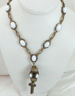 Rachel Zoe Antiqued Gold Tone Necklace with Large White Cabochon Stones