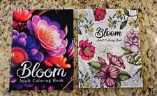 Bloom Adult Coloring Book Set  Flower Garden Botanical Designs  2 Books VG 
