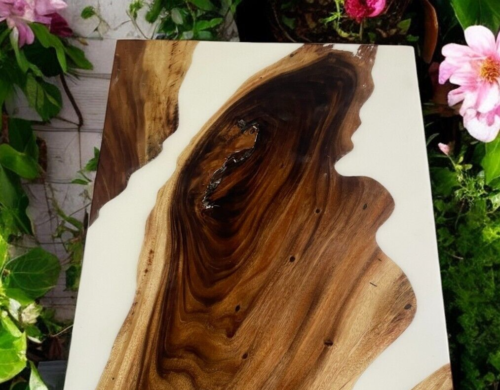 White Epoxy Resin Dining Table Top Live Edge Acacia Wood Bedroom Furniture Decor - Picture 4 of 8