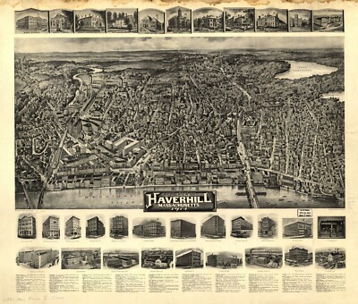 20'' x 24'' 1914 Birds eye map map of Haverhill, Massachusetts