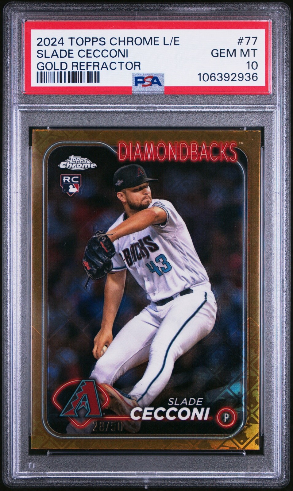 2024 Topps Chrome Logofractor Slade Cecconi Gold Refractor /50 #77 RC PSA 10 Gem