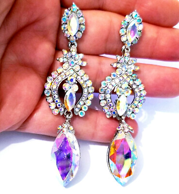 Chandelier Earrings Rhineston Crystal 3.2 in AB 