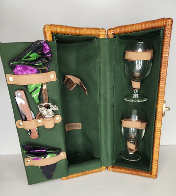 Picnic Time Wicker Wine Adjustable Strap Glasses Cork Screw Lexus