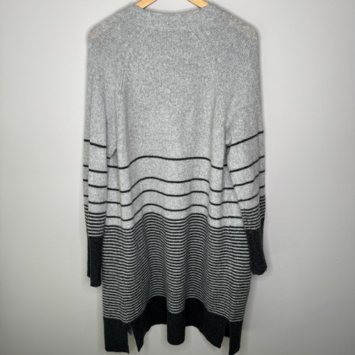 Lucky Brand Stripe Duster Cardigan Womens L Gray Open Front Long Sleeve Pockets - Picture 6 of 7