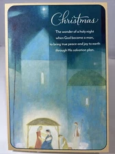 DaySpring Christmas Greeting Card Unused Holy Night Manger Blue White Red