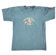 Victoria Falls Zimbabwe Elephant Embroidered T-Shirt Teal Mens Medium Souvenir