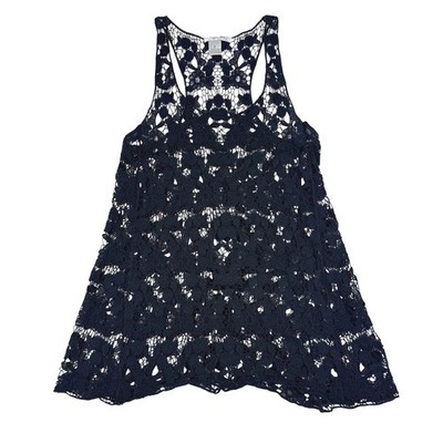 Alberto Makali Black Floral Crochet Tank Top Cotton Womens Small