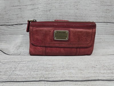 Vintage Fossil Emory Red Lamb Leather wallet clutch, multiple card, pocket.