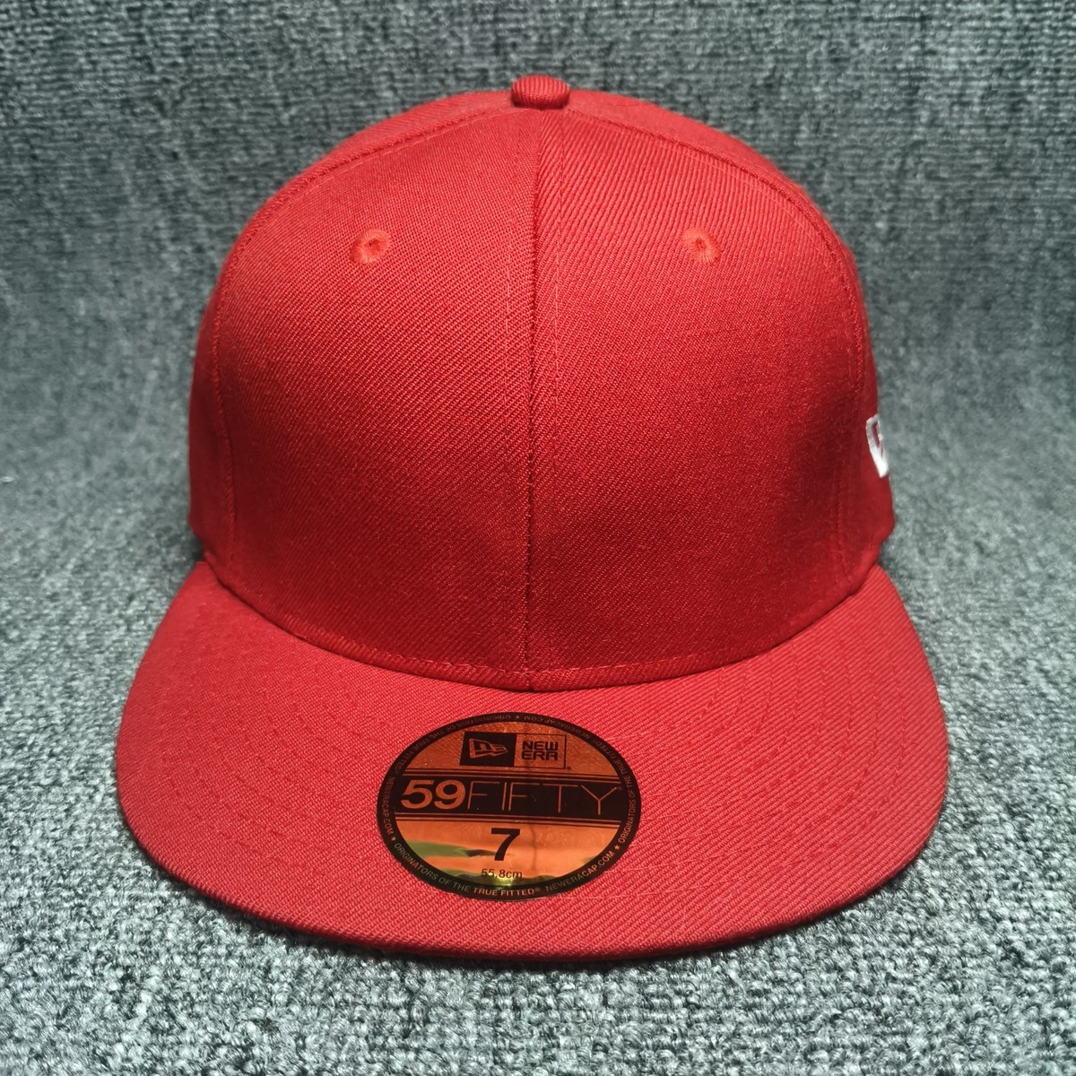 New Era 59FIFTY Blank Red Fitted Hat Cap Size 7 55.8cm Flat Brim