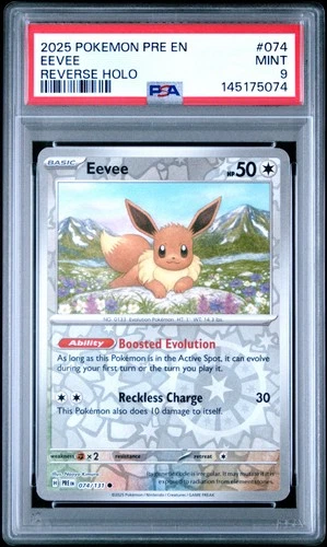 2025 POKEMON PRE EN-PRISMATIC EVOLUTIONS REVERSE HOLO #074 EEVEE PSA 9