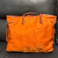 PRADA Orange Nylon Tote Bag with Leather Handles, Near Mint Condition