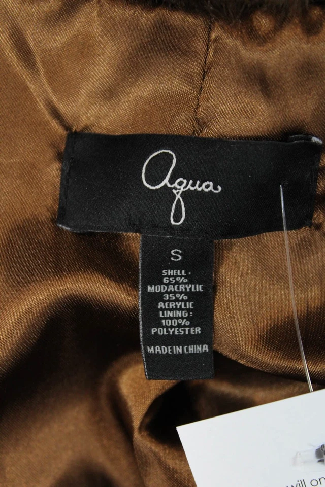 Chaqueta Abrigo Aqua Mujer Piel Sintética Capucha Cuello Manga Larga Marrón Talla Pequeña Foto 4 de 4