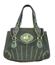 MAXX New York Suede Leather Large Shoulder Bag Gold Toned Hardware Dark Brown