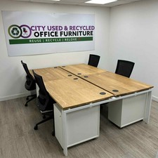 4-Person Bench Desking, White Oak / White, Portholes, W1200mm [FROM £129 + VAT.]