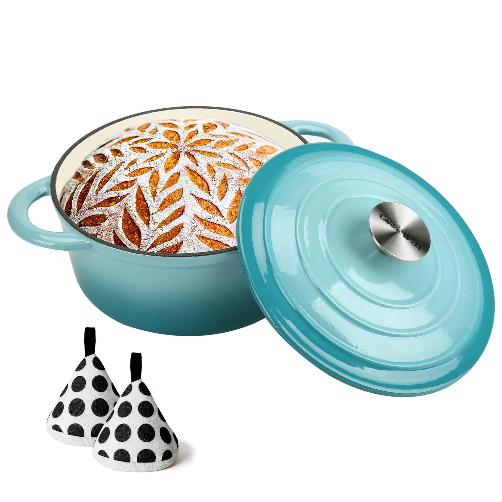 Cast Iron Dutch Oven 4.5 Quart Enameled Pot with Self-Circulating Lid - Perfect
