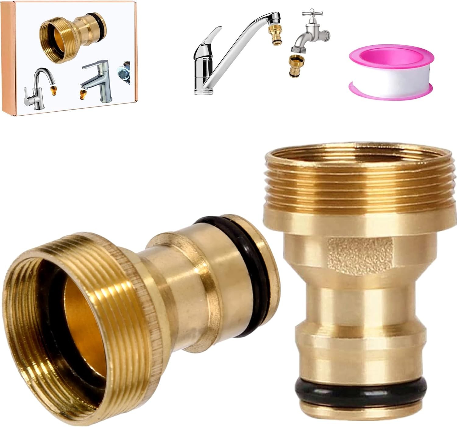 2 Pack Universal Brass Tap Connector - Mixer Hose Adaptor Pipe Joiner Fitting W