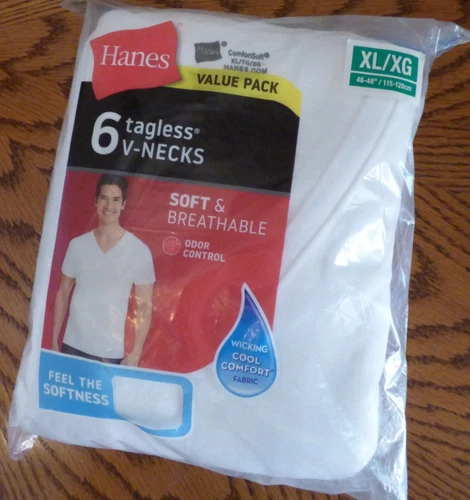 Hanes 777VP6 Men's V Neck T-Shirt, XL - White (6 Pack) - product listing photo