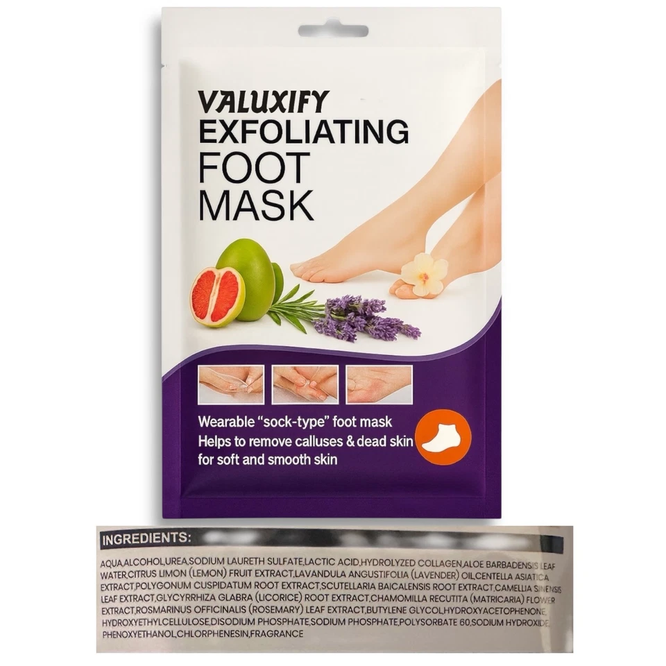 Exfoliating Foot Mask Pack of 12 | Lavender Scent | Soft Smooth Feet Peel Socks - Image 2 of 4
