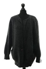 Mayon Damen Cardigan Strickjacke 40 grau dunkelgrau V-Neck Grobstrick mit Angora