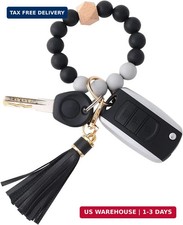 BAOSIWA Silicone Beaded Bracelet Keychain Wristlet Key Ring Bangle Chains for Wo