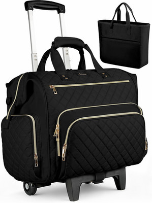 16'' Rolling Teacher Bag with Dolly & Tote - Ideal for Work & Travel, Black