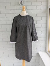 Sezane grey frill neck a line mini dress size 36 UK size 8 winter dress paris