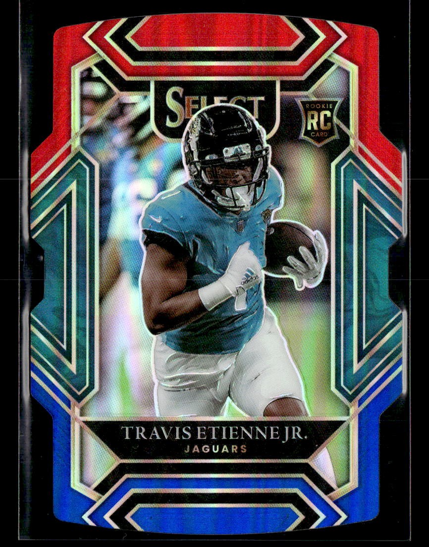 2021 Panini Select #254 Travis Etienne Jr. Red and Blue Prizm Die Cut