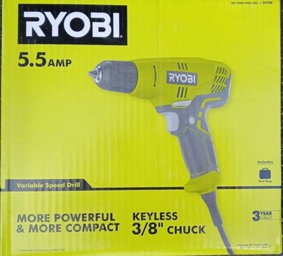 Ryobi D43K Amp 3/8 Inch 1,600 RPM Variable Speed Trigger Corded Drill  NEW