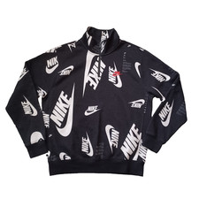 Nike 1/4 Zip Sweatshirt Mens Medium Black Logo All Over Print Pullover Mock Neck