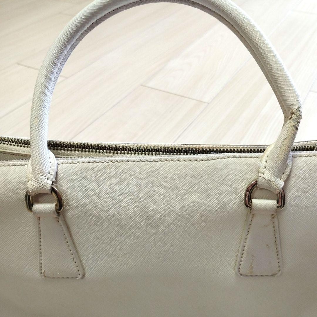 Prada Galleria White Leather Handbag AB Used Shoulder Bag Belt thumbnail 3